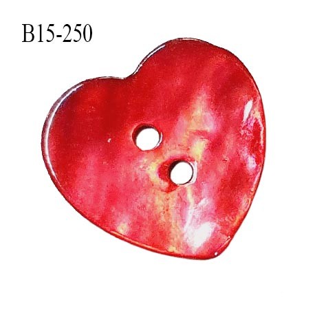 Bouton coeur nacre 15 mm couleur rouge 2 trous largeur 15 mm prix à la pièce