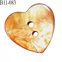 Bouton coeur nacre 11 mm couleur orange 2 trous largeur 11 mm prix à la pièce