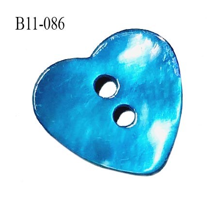 Bouton coeur nacre 11 mm couleur bleu 2 trous largeur 11 mm prix à la pièce