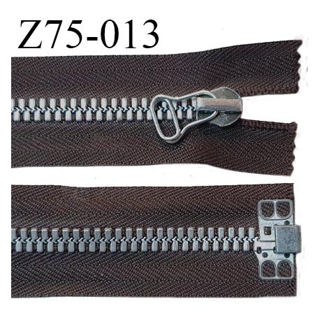 Fermeture zip 75 cm haut de gamme couleur marron glissière séparable en métal longueur 75 cm largeur 8 mm prix à la pièce