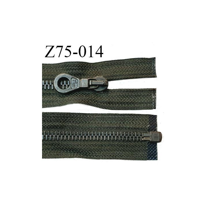 Fermeture zip 75 cm haut de gamme couleur vert kaki glissière séparable en métal longueur 75 cm largeur 6 mm prix à la pièce