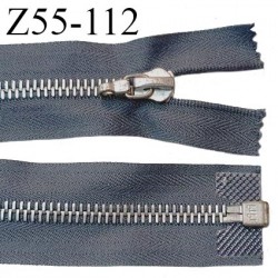 Fermeture zip 55 cm couleur gris séparable avec glissière métal largeur 6 mm curseur en métal ouvert prix à l'unité