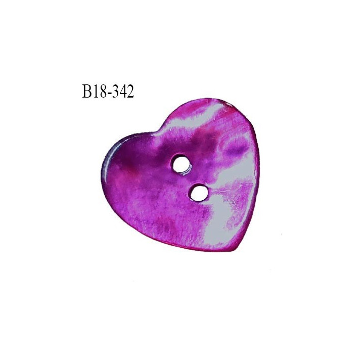Bouton coeur nacre 18 mm couleur violet largeur 18 mm prix à la pièce