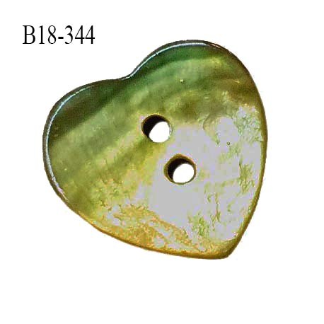 Bouton coeur nacre 18 mm couleur marron vert largeur 18 mm prix à la pièce