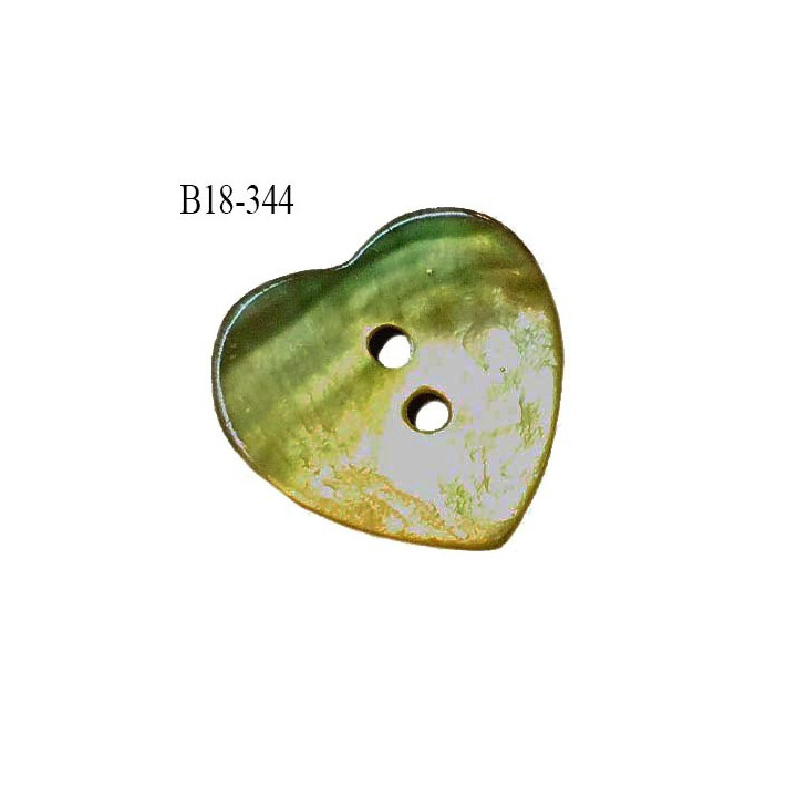 Bouton coeur nacre 18 mm couleur marron vert largeur 18 mm prix à la pièce