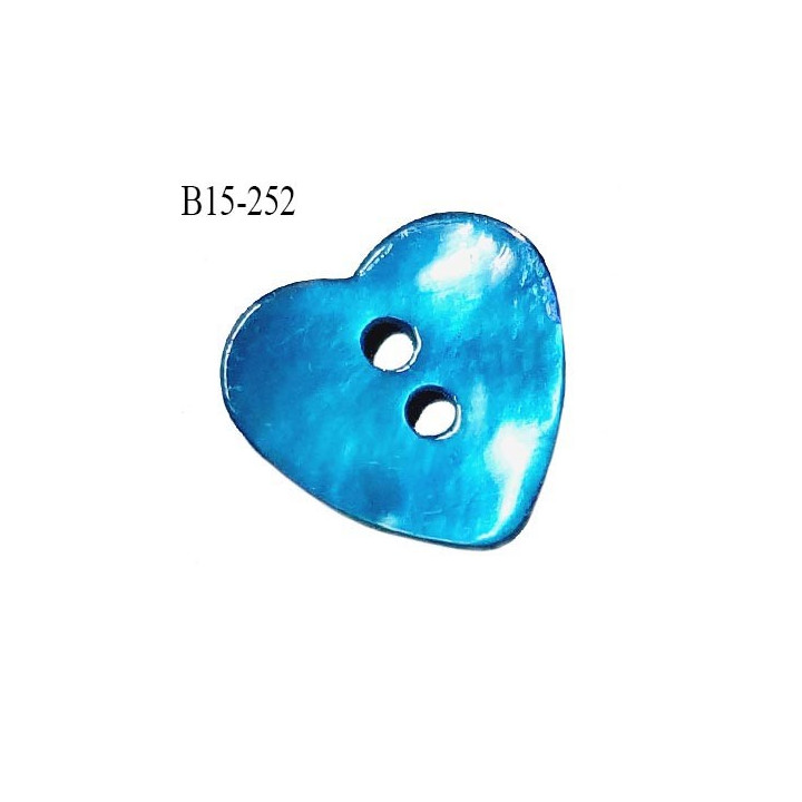 Bouton coeur nacre 15 mm couleur bleu 2 trous largeur 15 mm prix à la pièce