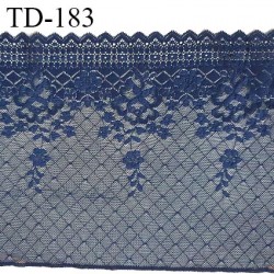 Dentelle brodée 24 cm haut de gamme broderies sur tulle couleur bleu denim largeur 24 cm fabriqué en France prix pour un mètre