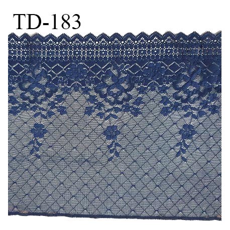 Dentelle brodée 24 cm haut de gamme broderies sur tulle couleur bleu denim largeur 24 cm fabriqué en France prix pour un mètre