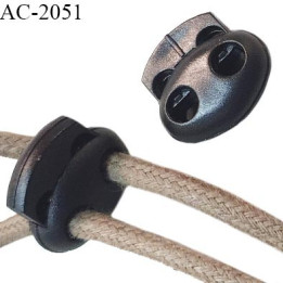 Arrêt stop cordon oval 2 trous en pvc à ressort couleur noir 18 mm x 16 mm  prix à l'unité