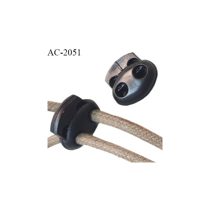 Arrêt stop cordon oval 2 trous en pvc à ressort couleur noir 18 mm x 16 mm  prix à l'unité