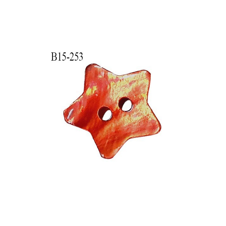 Bouton étoile nacre 15 mm couleur rouge 2 trous largeur 15 mm prix à la pièce