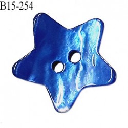Bouton étoile nacre 15 mm couleur bleu 2 trous largeur 15 mm prix à la pièce