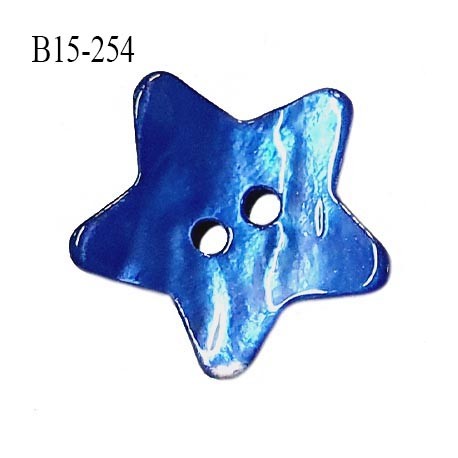 Bouton étoile nacre 15 mm couleur bleu 2 trous largeur 15 mm prix à la pièce