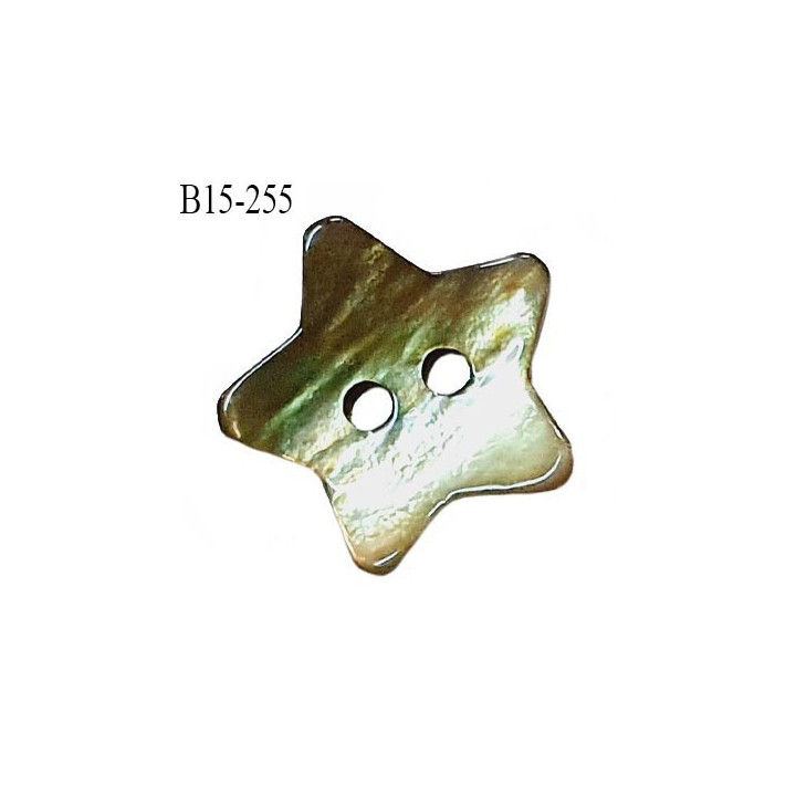 Bouton étoile nacre 15 mm couleur kaki 2 trous largeur 15 mm prix à la pièce