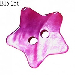 Bouton étoile nacre 15 mm couleur rose fuschia 2 trous largeur 15 mm prix à la pièce