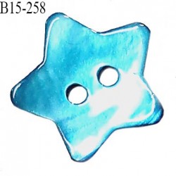 Bouton étoile nacre 15 mm couleur bleu turquoise 2 trous largeur 15 mm prix à la pièce