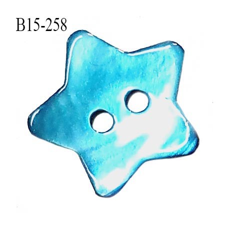 Bouton étoile nacre 15 mm couleur bleu turquoise 2 trous largeur 15 mm prix à la pièce