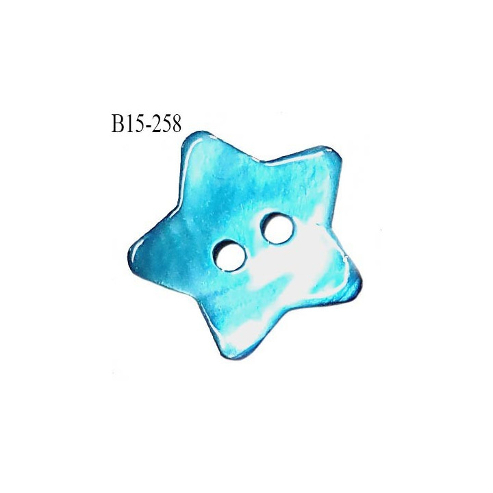 Bouton étoile nacre 15 mm couleur bleu turquoise 2 trous largeur 15 mm prix à la pièce