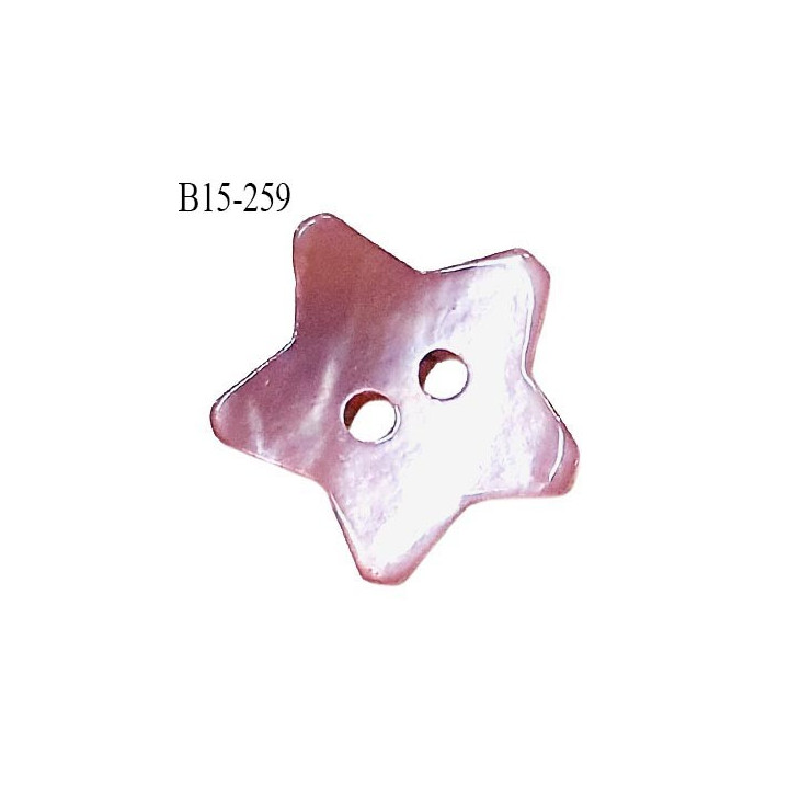 Bouton étoile nacre 15 mm couleur vieux rose 2 trous largeur 15 mm prix à la pièce