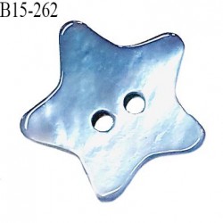 Bouton étoile nacre 15 mm couleur bleu ciel 2 trous largeur 15 mm prix à la pièce