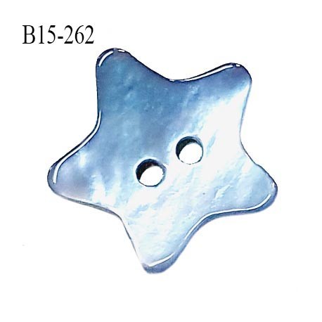 Bouton étoile nacre 15 mm couleur bleu ciel 2 trous largeur 15 mm prix à la pièce