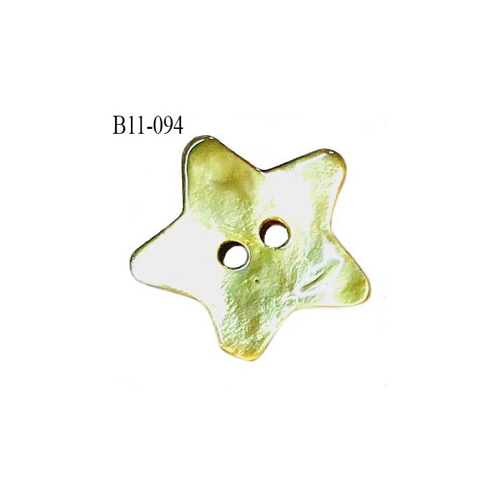 Bouton étoile nacre 11 mm couleur anis 2 trous largeur 11 mm prix à la pièce