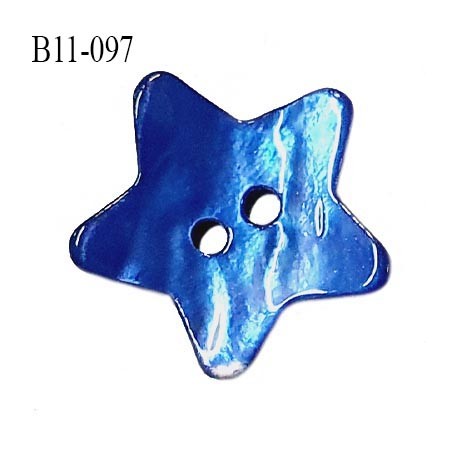 Bouton étoile nacre 11 mm couleur bleu 2 trous largeur 11 mm prix à la pièce