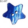 Bouton étoile nacre 11 mm couleur bleu 2 trous largeur 11 mm prix à la pièce