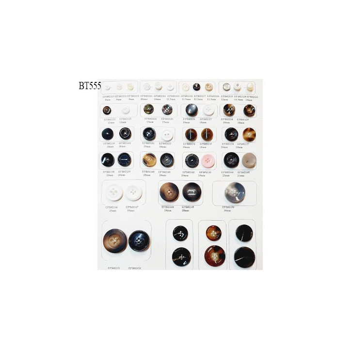 Plaque de 49 boutons très beaux diamètre de 8 à 34 mm pour création unique prix pour la plaque entière