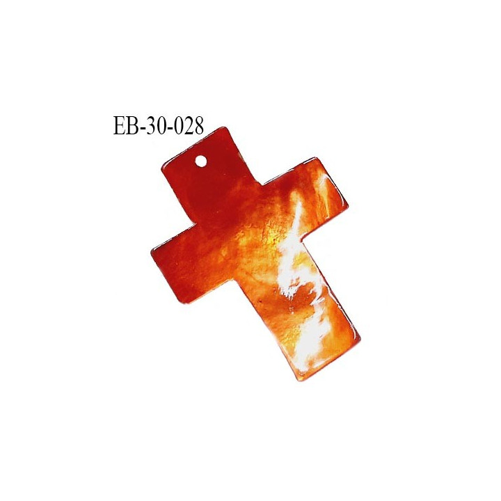 Pendentif croix en nacre couleur orange largeur 30 mm hauteur 38 mm prix à l'unité