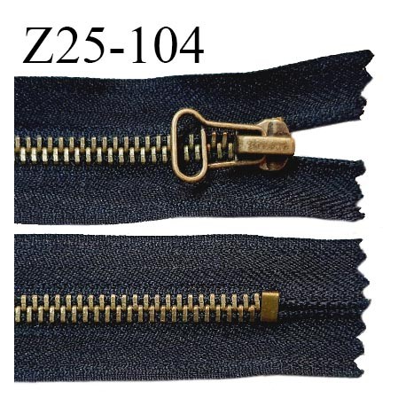 Fermeture zip 25 cm à glissière non séparable couleur noir zip métal couleur laiton longueur 25 cm largeur du zip 6 mm