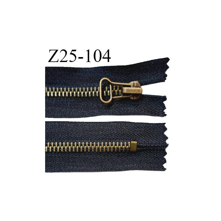 Fermeture zip 25 cm à glissière non séparable couleur noir zip métal couleur laiton longueur 25 cm largeur du zip 6 mm