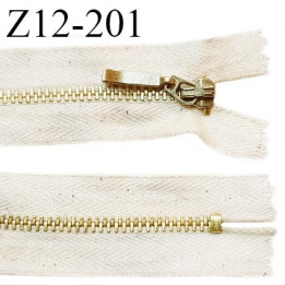 Fermeture zip 12 cm non séparable couleur beige chiné longueur 12 cm largeur 2.8 cm glissière métal couleur doré prix à l'unité