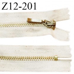Fermeture zip 12 cm non séparable couleur beige chiné longueur 12 cm largeur 2.8 cm glissière métal couleur doré prix à l'unité