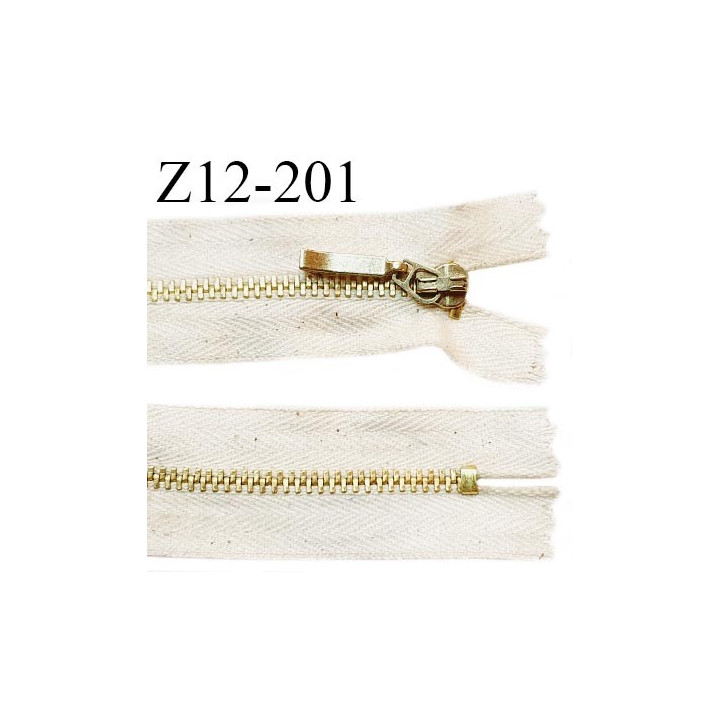 Fermeture zip 12 cm non séparable couleur beige chiné longueur 12 cm largeur 2.8 cm glissière métal couleur doré prix à l'unité