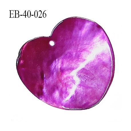 Pendentif coeur en nacre couleur violet largeur 40 mm hauteur 38 mm prix à l'unité