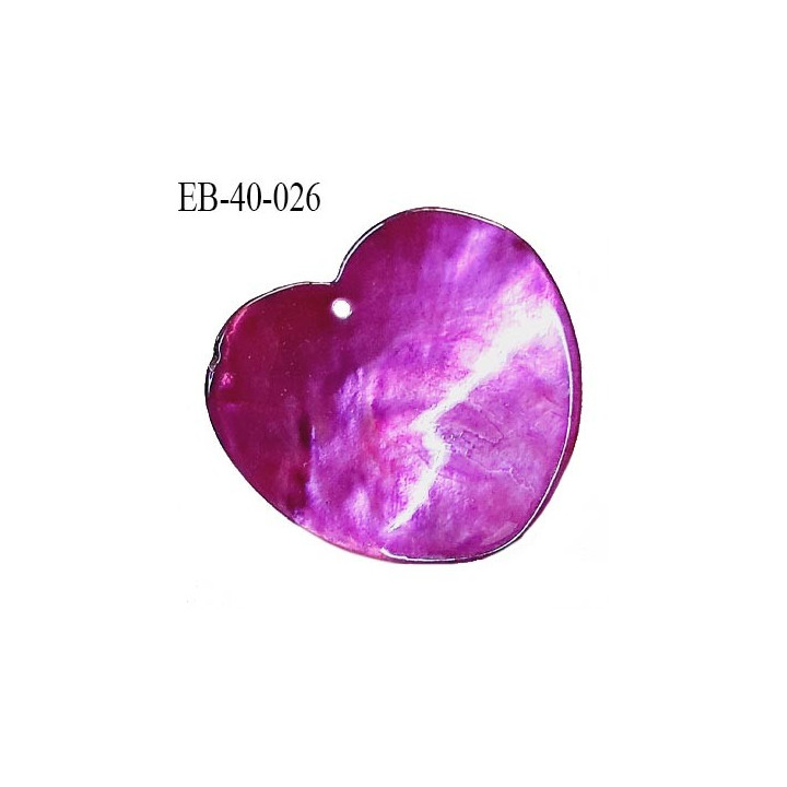 Pendentif coeur en nacre couleur violet largeur 40 mm hauteur 38 mm prix à l'unité