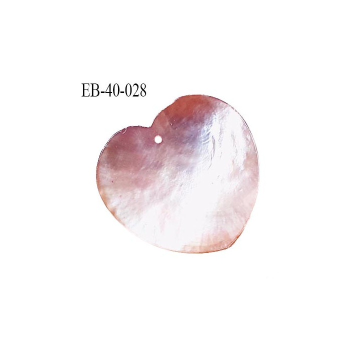 Pendentif coeur en nacre couleur rose pâle largeur 40 mm hauteur 38 mm prix à l'unité