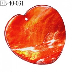 Pendentif coeur en nacre couleur orange foncé largeur 40 mm hauteur 38 mm prix à l'unité