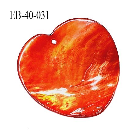 Pendentif coeur en nacre couleur orange foncé largeur 40 mm hauteur 38 mm prix à l'unité