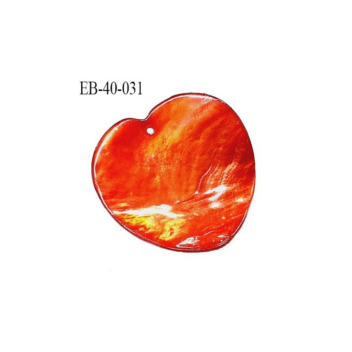 Pendentif coeur en nacre couleur orange foncé largeur 40 mm hauteur 38 mm prix à l'unité