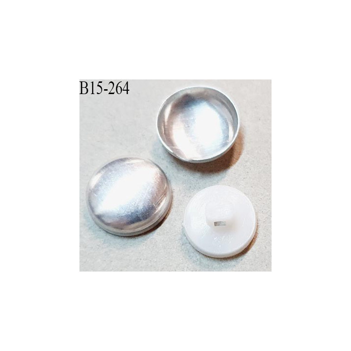 Bouton 15 mm métal alu sur socle pvc blanc avec crochet au dos diamètre 15 mm à recouvrir prix à l'unité