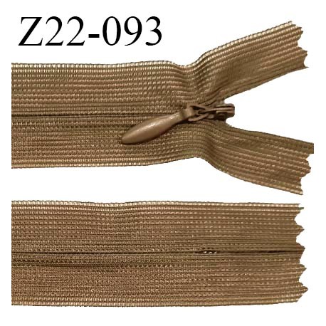 Fermeture zip 22 cm non séparable couleur marron avec glissière nylon invisible largeur 2.5 cm prix à l'unité