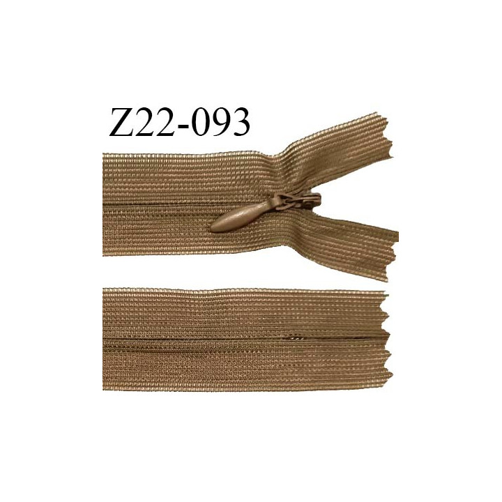 Fermeture zip 22 cm non séparable couleur marron avec glissière nylon invisible largeur 2.5 cm prix à l'unité