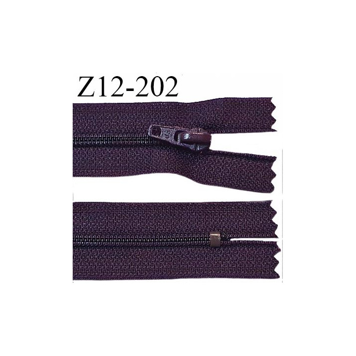 Fermeture zip 12 cm non séparable couleur prune largeur 2.5 cm zip nylon longueur 12 cm largeur 4 mm prix à la pièce