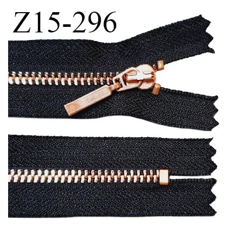 Fermeture 15 cm couleur noir non séparable zip glissière en métal couleur cuivre longueur 15 cm prix à l'unité