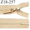 Fermeture zip 18 cm non séparable couleur beige longueur 18 cm largeur 2.7 cm glissière métal couleur doré prix à l'unité