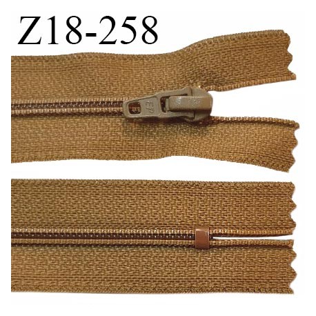 Fermeture zip 18 cm non séparable couleur caramel largeur 2.7 cm zip nylon longueur 18 cm prix à l'unité