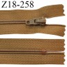 Fermeture zip 18 cm non séparable couleur caramel largeur 2.7 cm zip nylon longueur 18 cm prix à l'unité