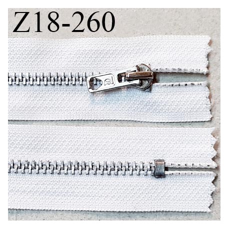 Fermeture zip 18 cm non séparable couleur blanc longueur 18 cm glissière métal couleur argent largeur 4 mm prix à l'unité